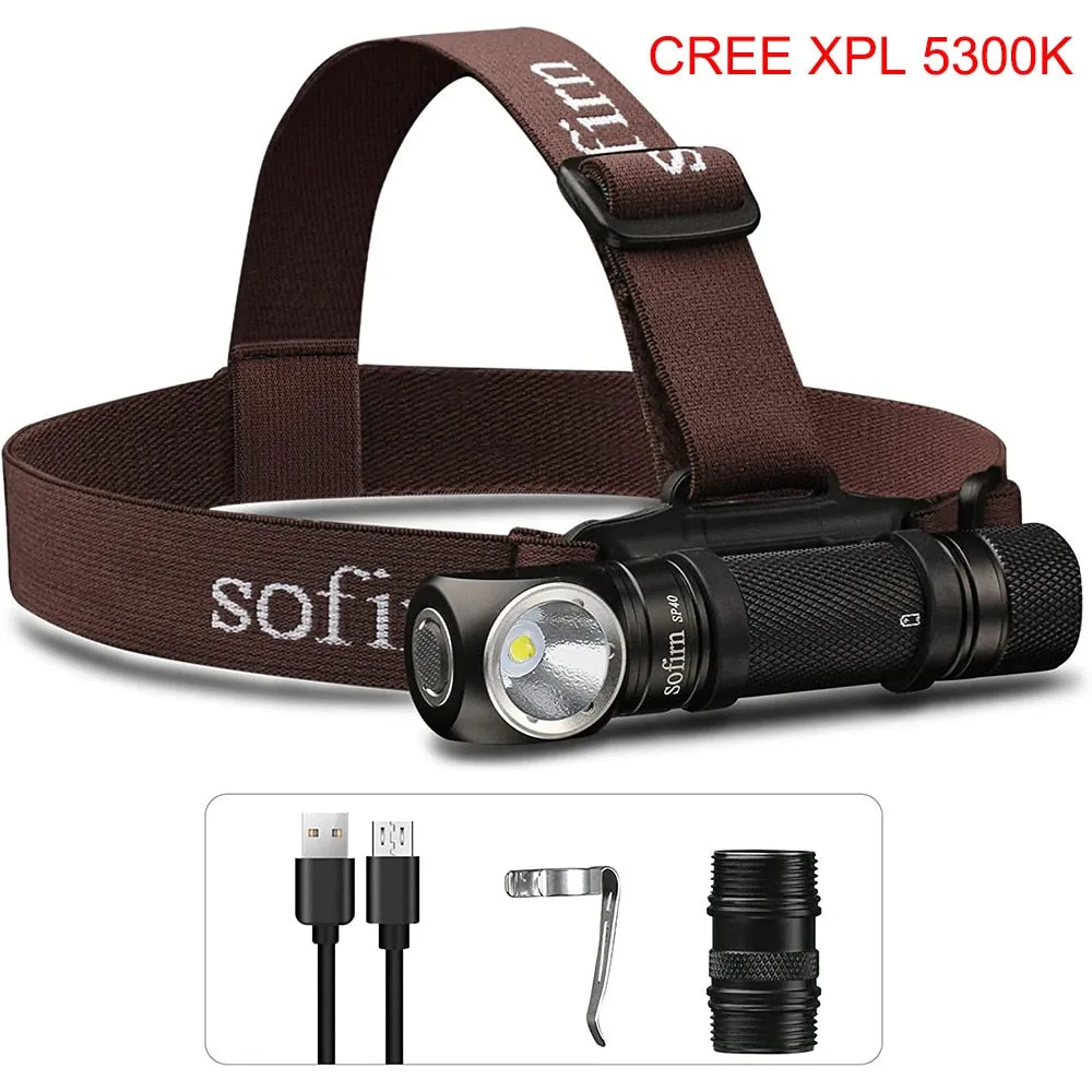 Sofirn SP40 Headlamp LED EDC 18650 Rechargeable Headlight 1200lm Bright Outdoor Fishing Torch with Magnet Tail Cap