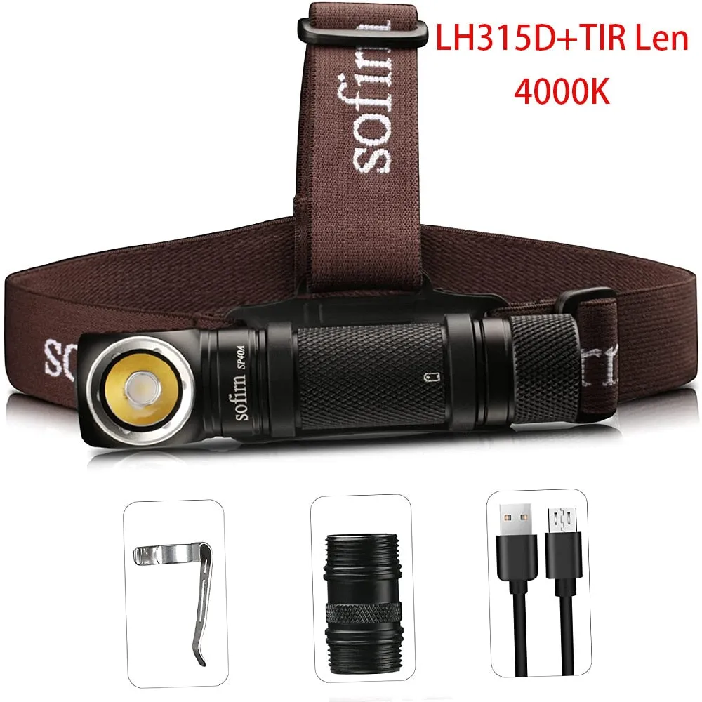 Sofirn SP40 Headlamp LED EDC 18650 Rechargeable Headlight 1200lm Bright Outdoor Fishing Torch with Magnet Tail Cap