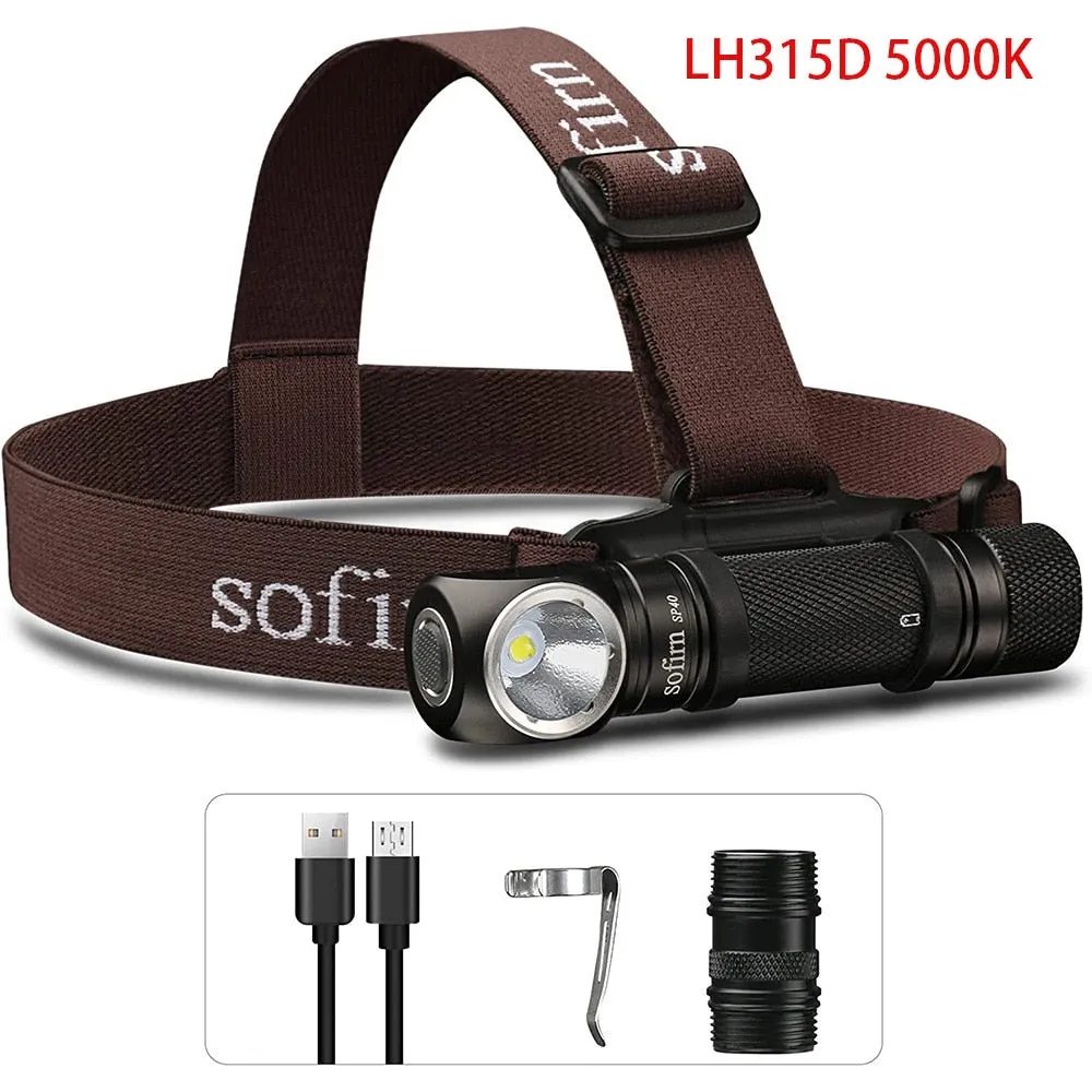 Sofirn SP40 Headlamp LED EDC 18650 Rechargeable Headlight 1200lm Bright Outdoor Fishing Torch with Magnet Tail Cap
