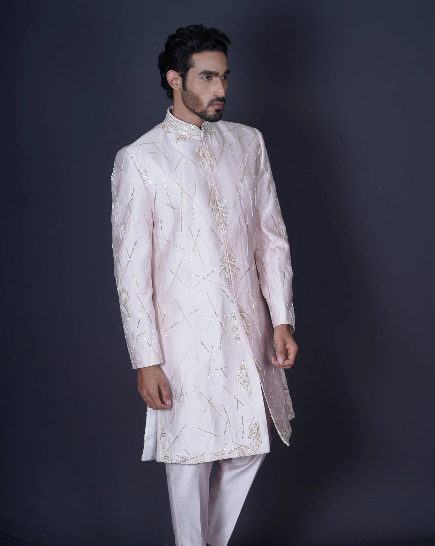 Soft pink sherwani