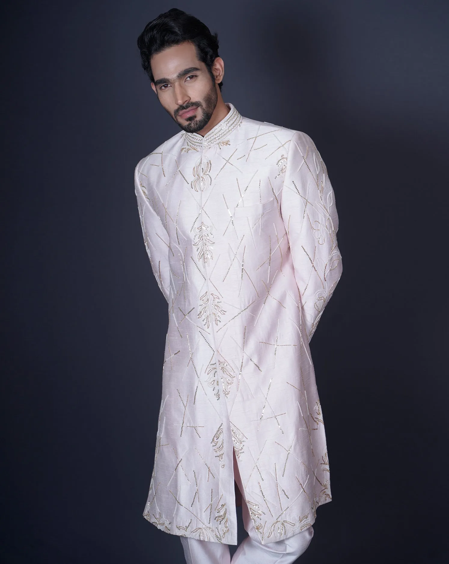 Soft pink sherwani