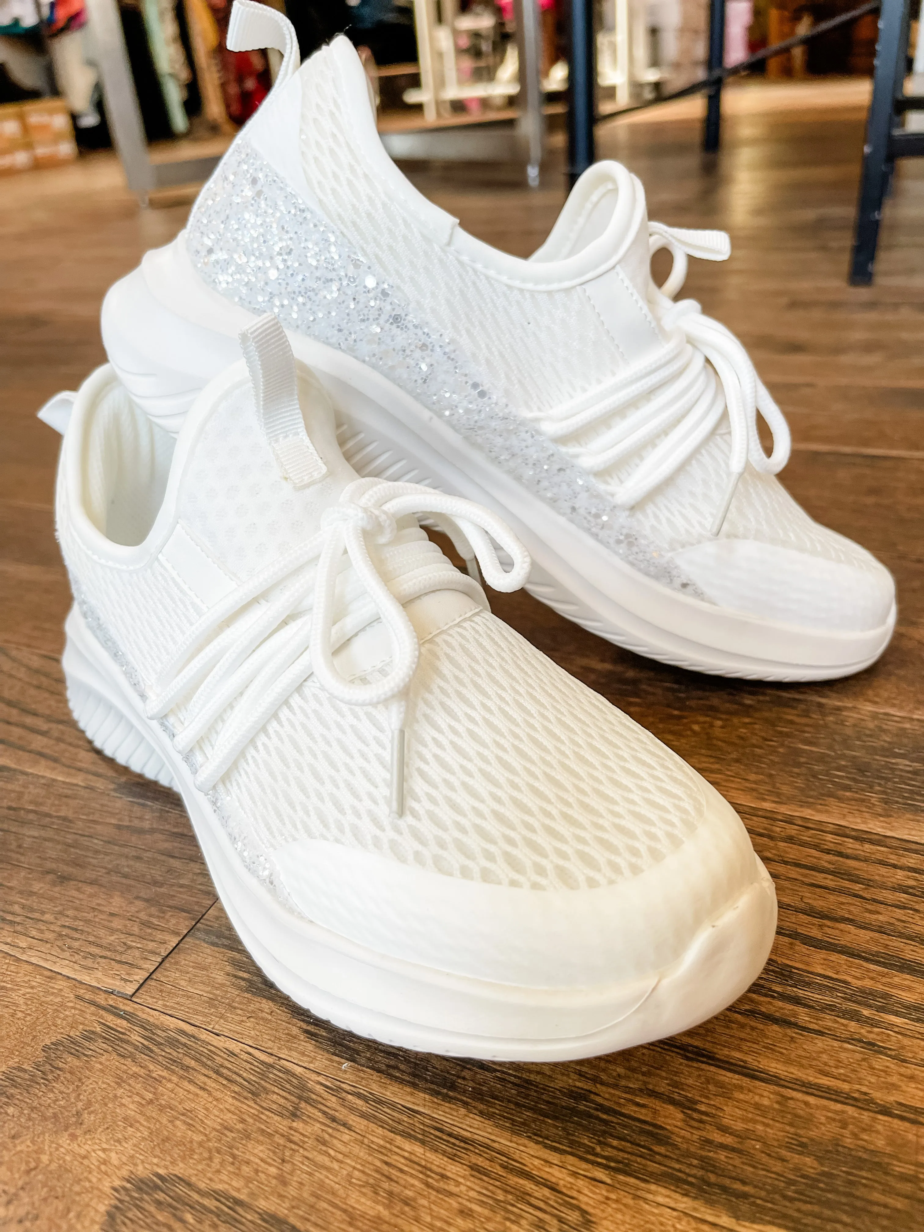 Soft Serve Tennis Shoe || White Chunky Glitter