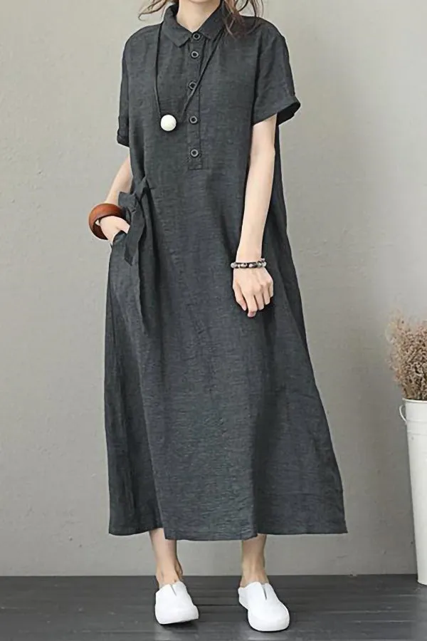 Solid Color Wide-sleeved Loose Dress