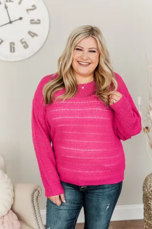 Stay Bright Pointelle Knit Sweater- Hot Pink