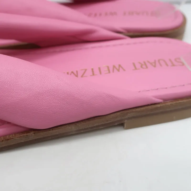Stuart Weitzman Playa Knotted Slide Sandals Pink Leather Size 10