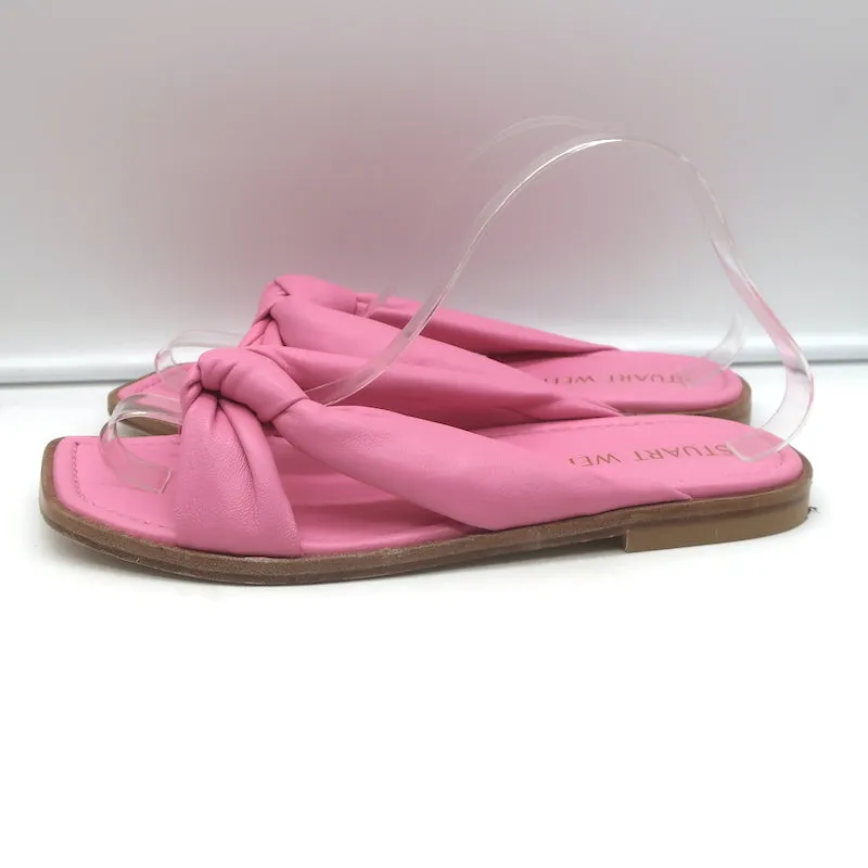 Stuart Weitzman Playa Knotted Slide Sandals Pink Leather Size 10