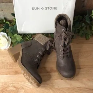 Sun   Stone Romina Lace-up Hiker Booties Taupe, 7.5M