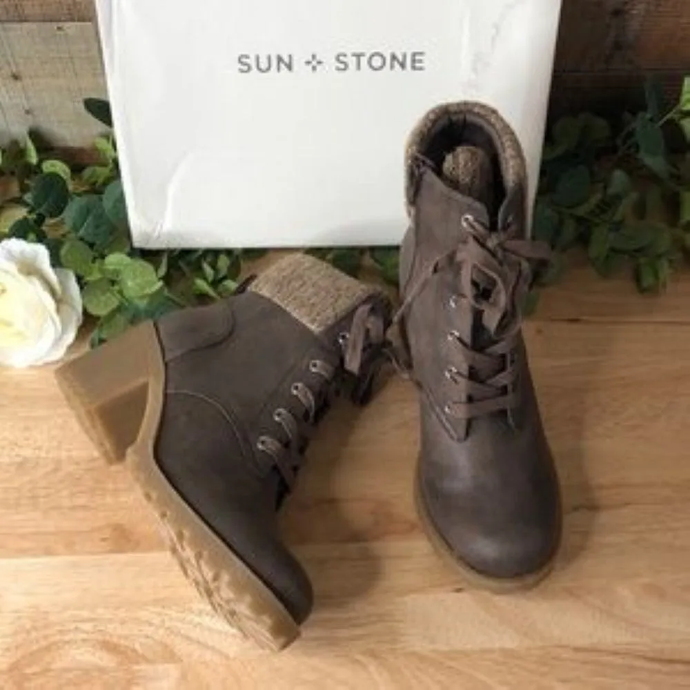 Sun   Stone Romina Lace-up Hiker Booties Taupe, 7.5M