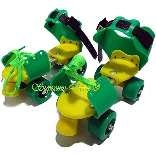 Supreme Deals Designed Plastic Adjustable Inline Roller Skates/Skating Shoe with Front Break for Kids (Green, 4-12 Years)