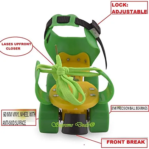 Supreme Deals Designed Plastic Adjustable Inline Roller Skates/Skating Shoe with Front Break for Kids (Green, 4-12 Years)