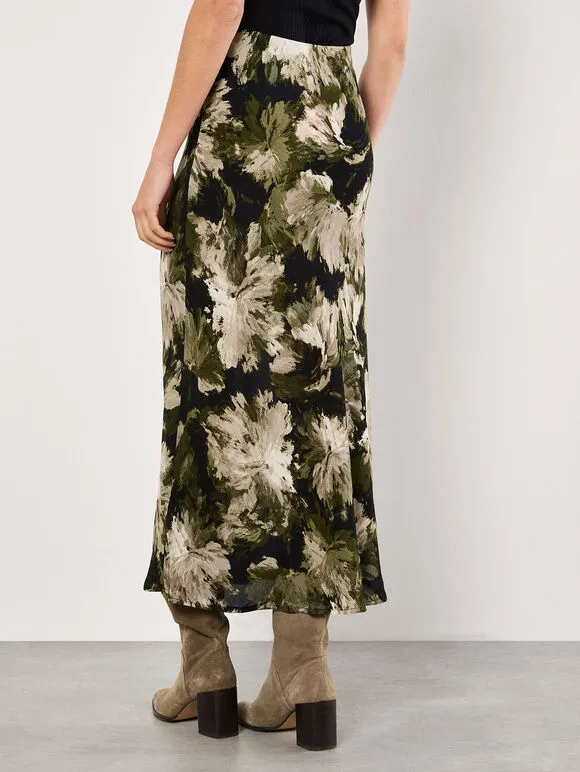 The Painterly Floral Slip Skirt - Khaki - PLUS