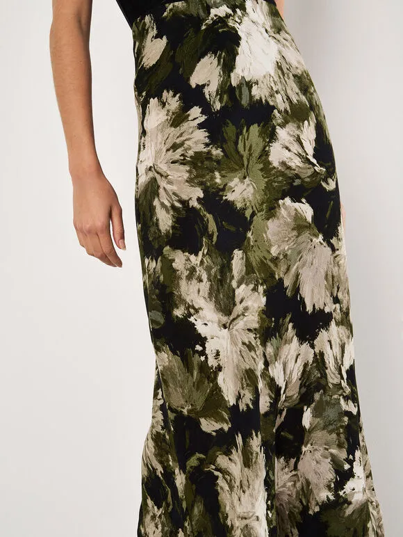 The Painterly Floral Slip Skirt - Khaki - PLUS
