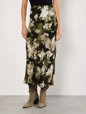 The Painterly Floral Slip Skirt - Khaki - PLUS