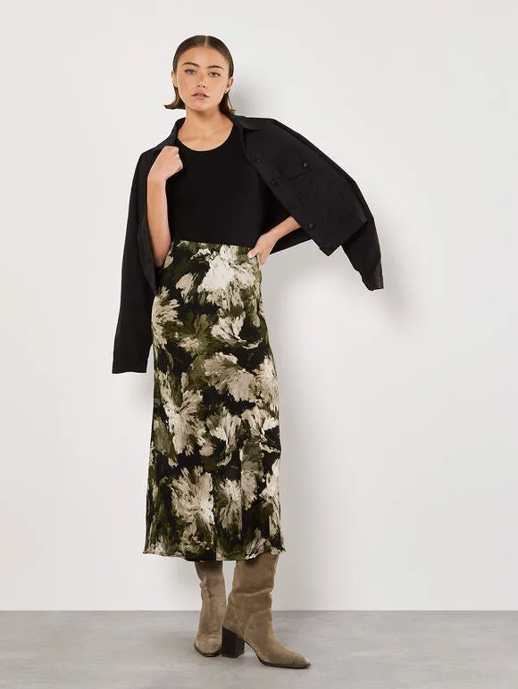 The Painterly Floral Slip Skirt - Khaki - PLUS