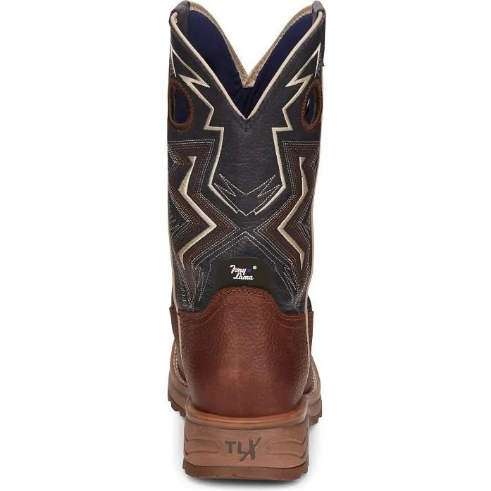 Tony Lama Men's Force 11" Wide Square Comp Toe WP Western Work Boot -Brown- TW3402