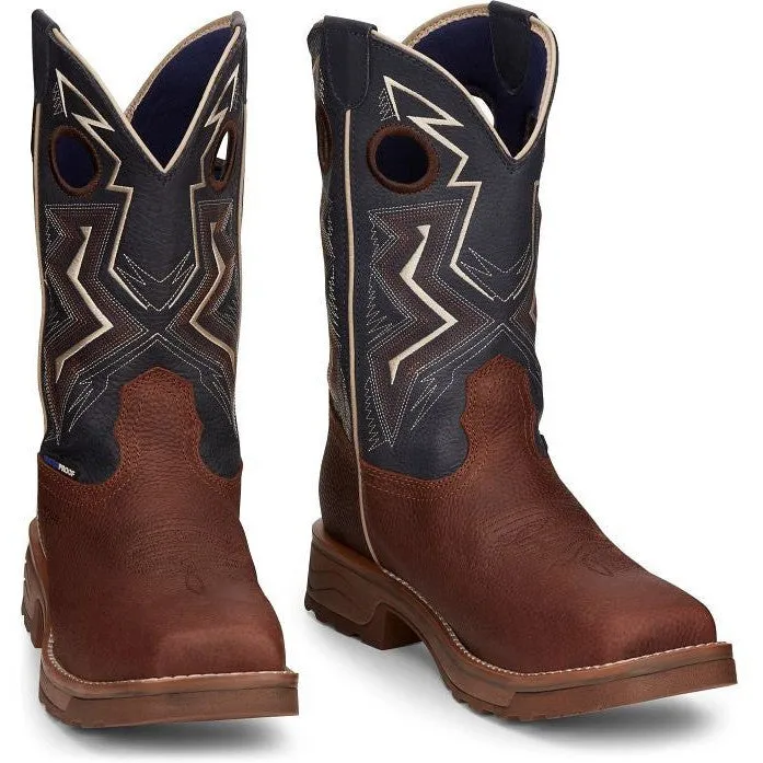 Tony Lama Men's Force 11" Wide Square Comp Toe WP Western Work Boot -Brown- TW3402