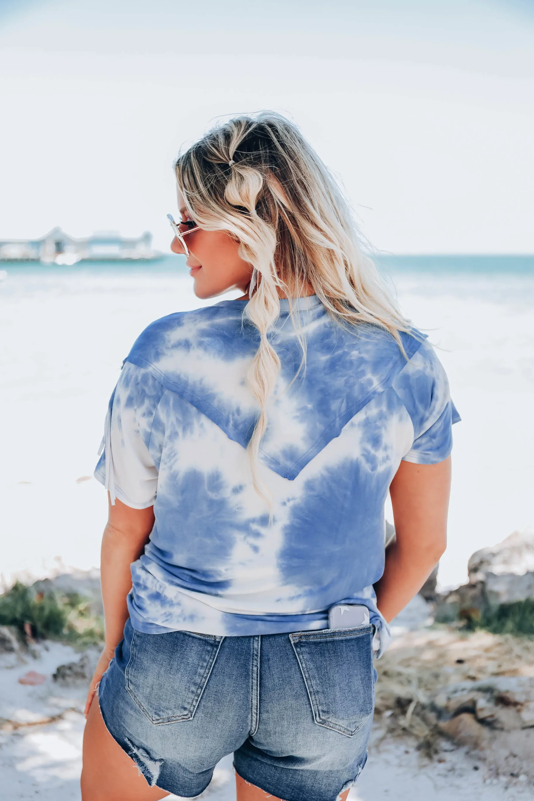 Trent Fringe Bleach Wash T-Shirt - Blue