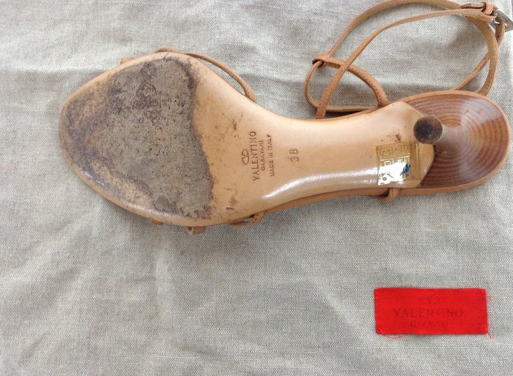 VALENTINO Garavani Silk Flower Heels Tan Color Sandals Size 7 1/2