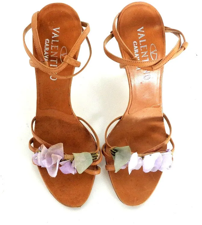 VALENTINO Garavani Silk Flower Heels Tan Color Sandals Size 7 1/2