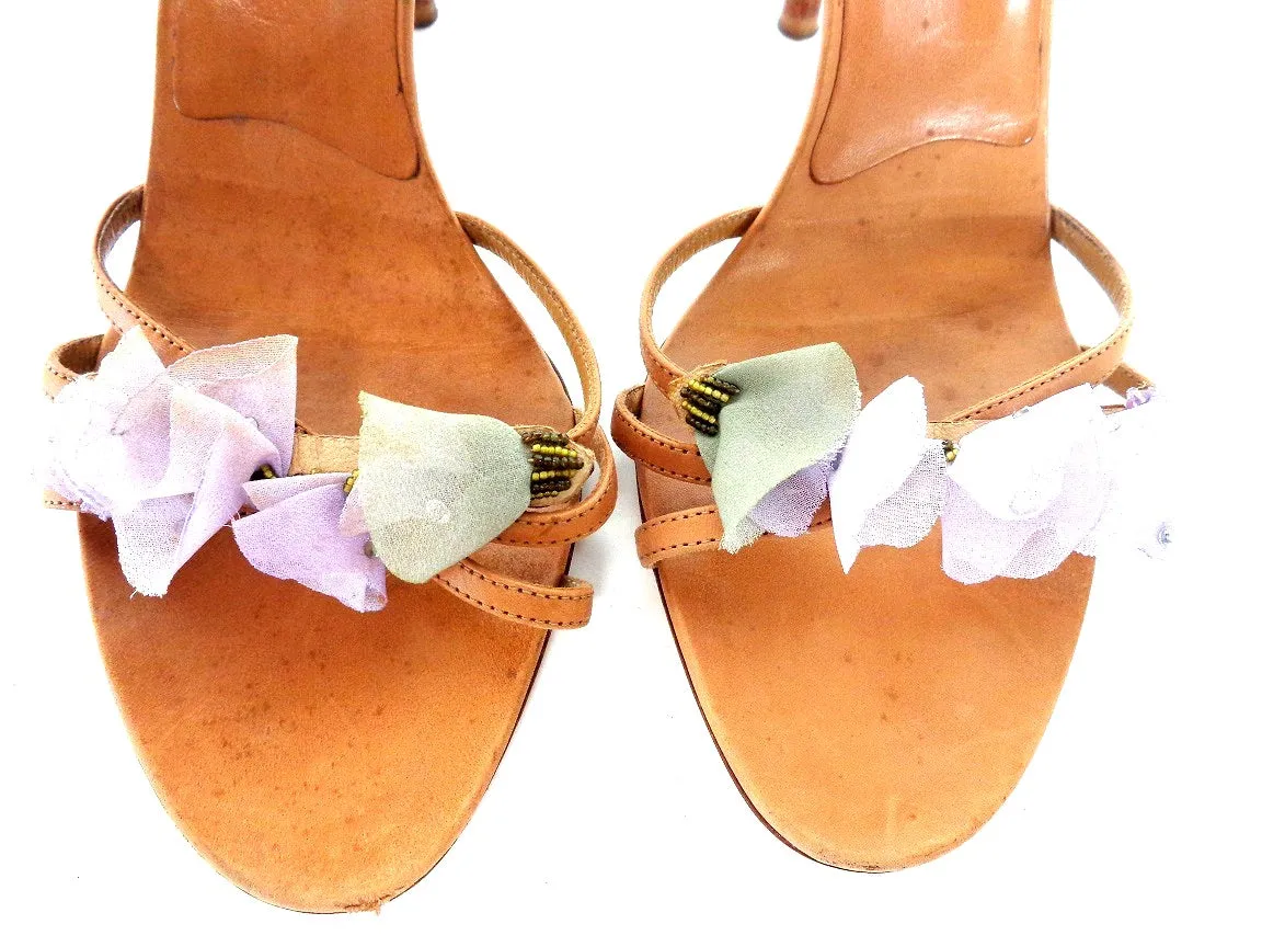 VALENTINO Garavani Silk Flower Heels Tan Color Sandals Size 7 1/2