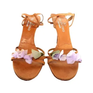 VALENTINO Garavani Silk Flower Heels Tan Color Sandals Size 7 1/2
