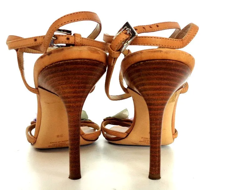 VALENTINO Garavani Silk Flower Heels Tan Color Sandals Size 7 1/2