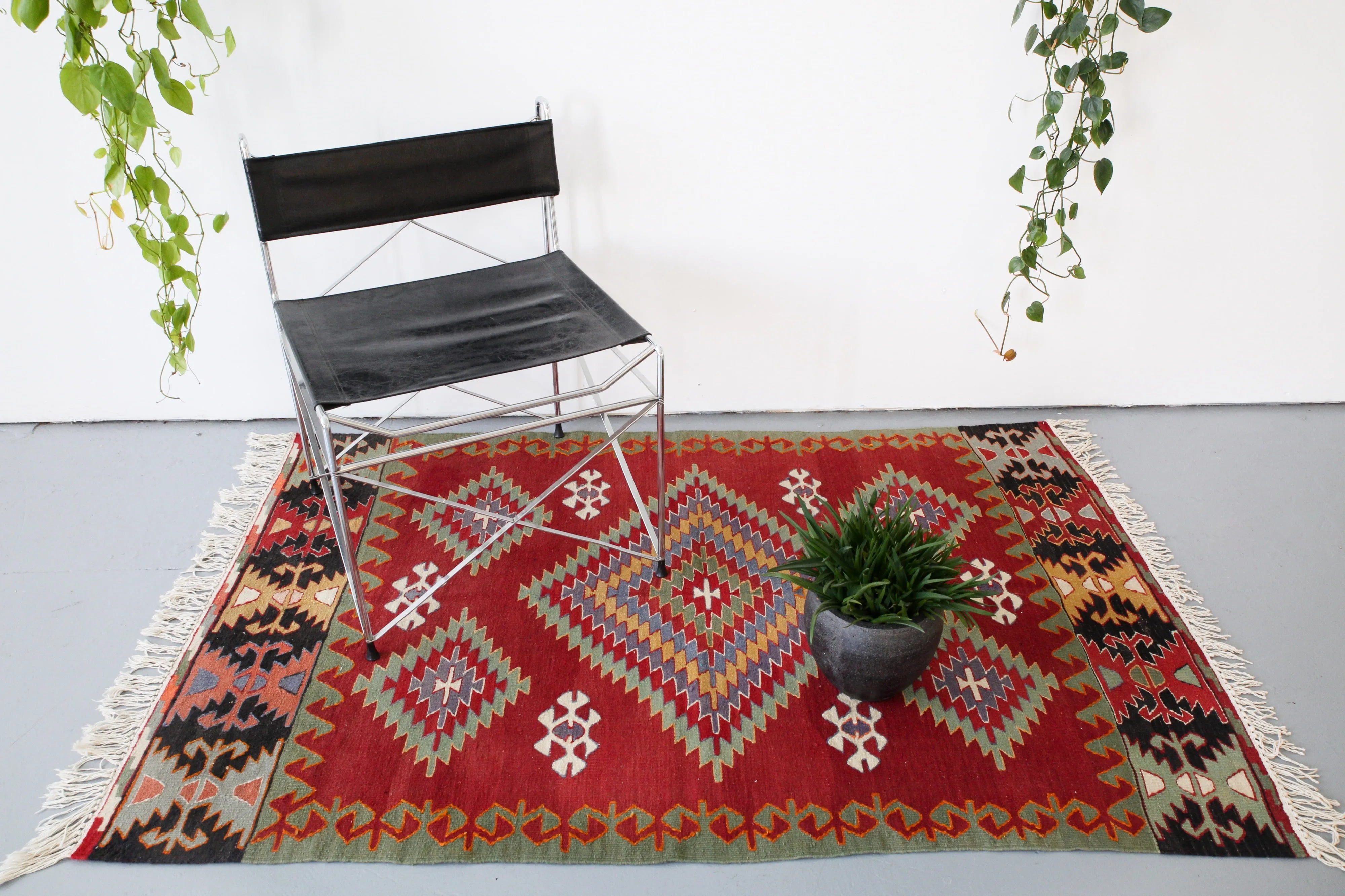Vintage Turkish Denizli Kilim Rug 3'9"x6'2"