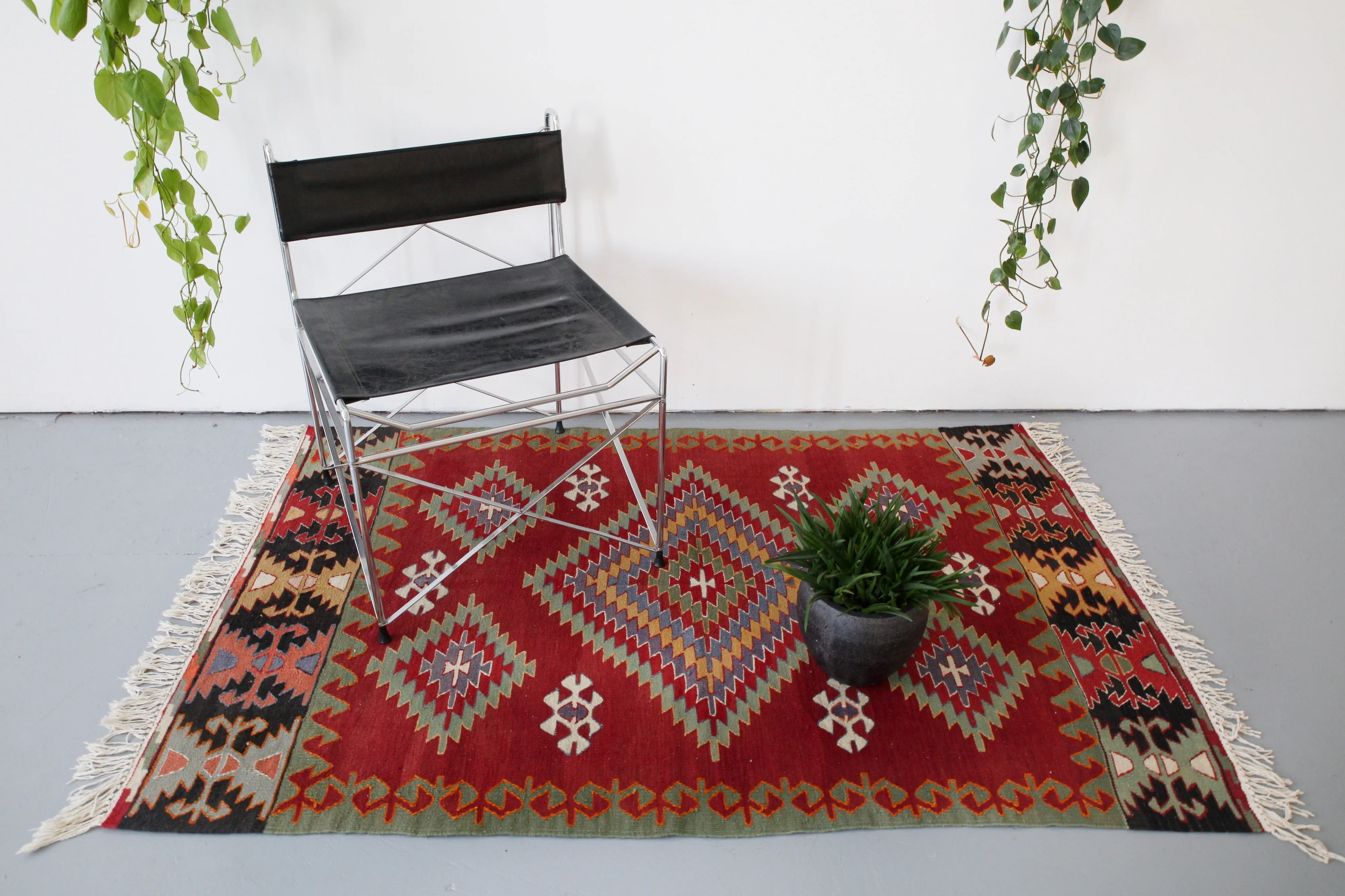 Vintage Turkish Denizli Kilim Rug 3'9"x6'2"
