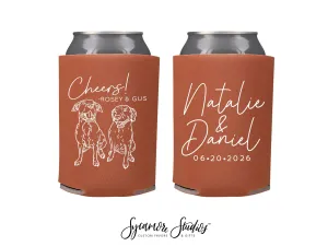 Wedding Can Cooler #213R - Custom Pet Illustration