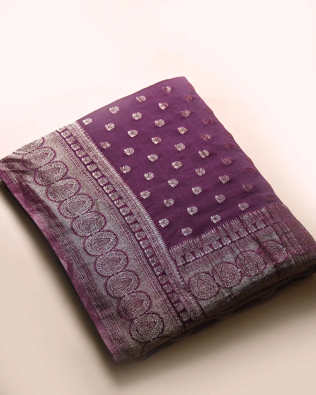 Wine Crepe Blend Woven Saree With Crepe Woven Blouse