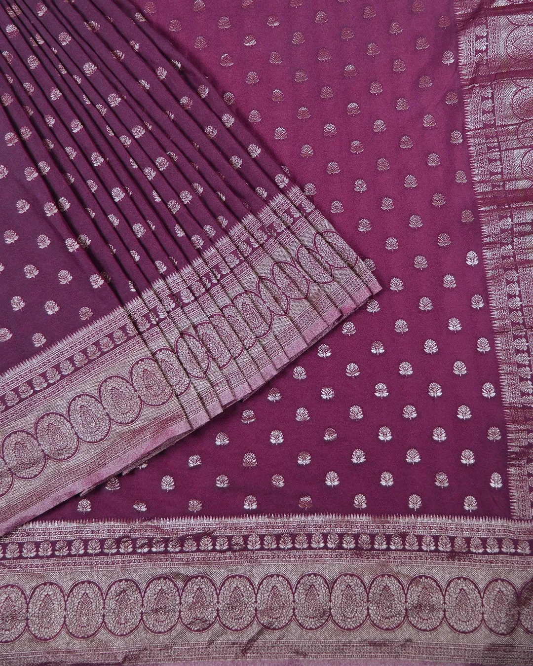 Wine Crepe Blend Woven Saree With Crepe Woven Blouse